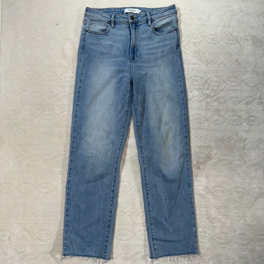Hidden Straight Leg Raw Hem Jeans